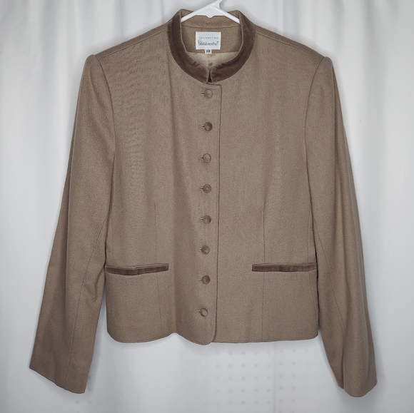 Tailored By Handmacher 60's Skirt Suit Set XS/S 10 Beige Button Velour High Neck - Picture 2 of 16